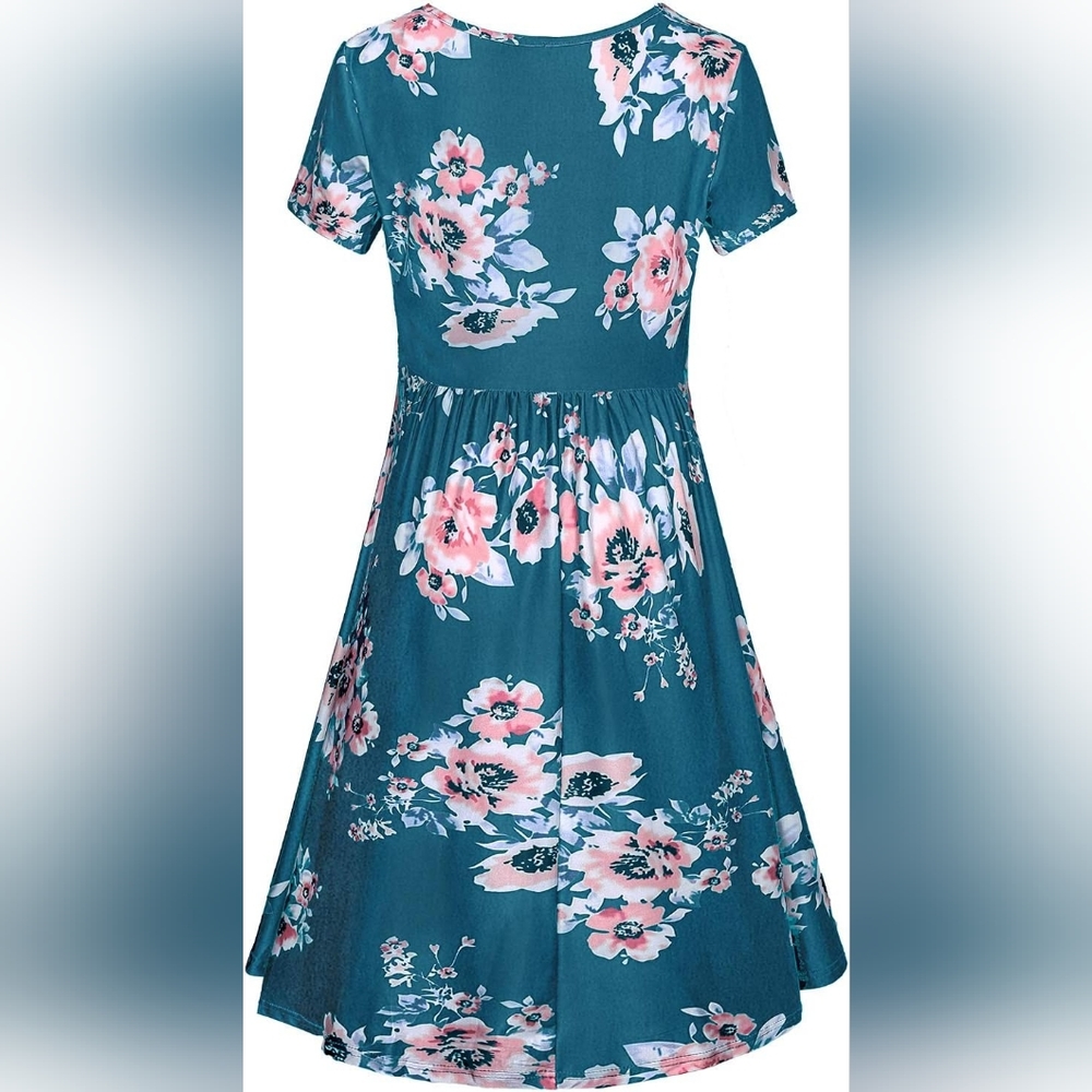 Quinee Women's Blue Floral Short Sleeve Maternity Nursing Breastfeeding Dress - Picture 3 of 7